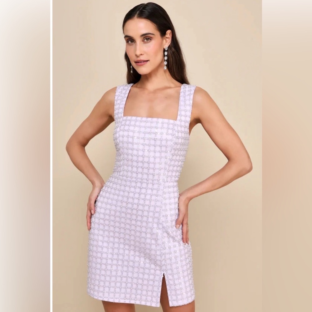 Beautifully Decadent Lilac Sequin Pearl Sleeveless Mini Dress